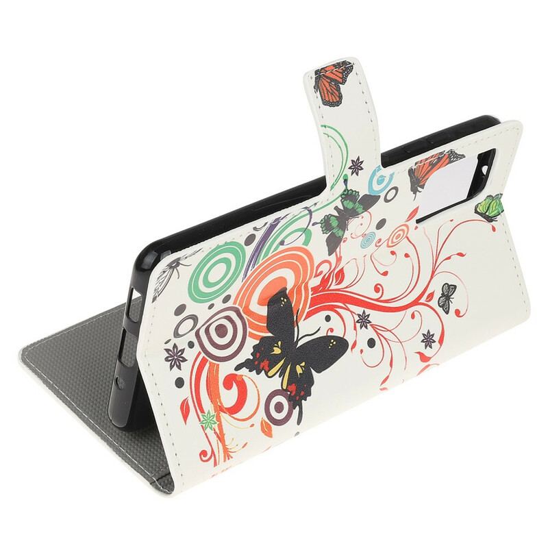Capa De Couro Para Samsung Galaxy S20 FE Borboletas E Flores