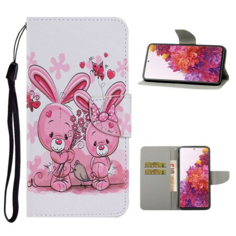 Capa De Couro Para Samsung Galaxy S20 FE Coelhos