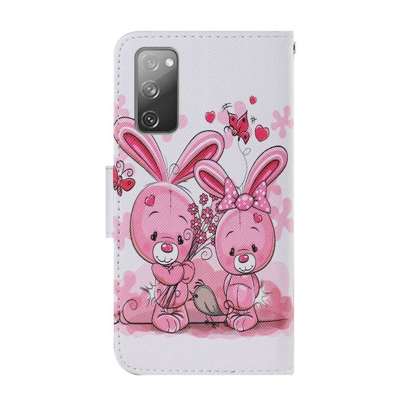 Capa De Couro Para Samsung Galaxy S20 FE Coelhos