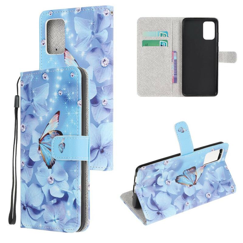 Capa De Couro Para Samsung Galaxy S20 FE De Cordão Borboletas Strappy Diamond