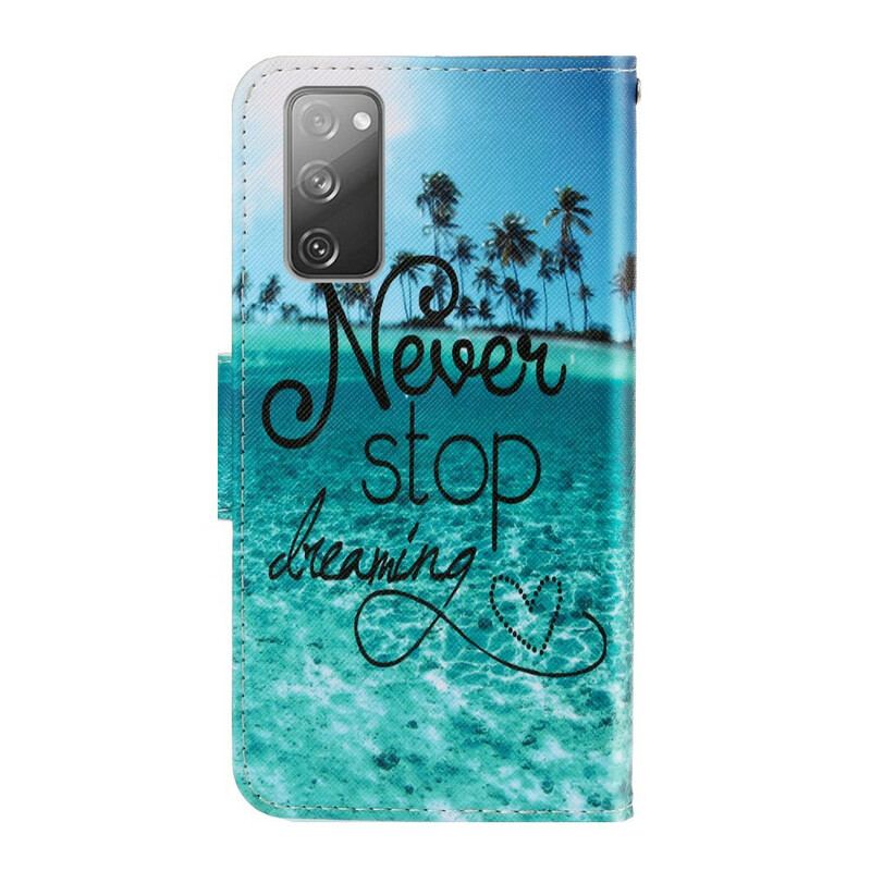 Capa De Couro Para Samsung Galaxy S20 FE De Cordão Nunca Pare De Sonhar Com Strappy Navy