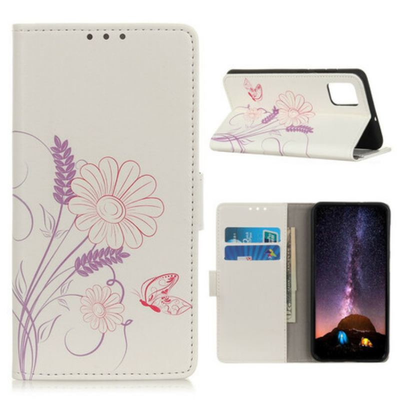 Capa De Couro Para Samsung Galaxy S20 FE Desenho De Borboletas E Flores