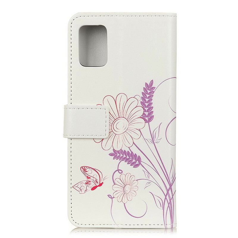 Capa De Couro Para Samsung Galaxy S20 FE Desenho De Borboletas E Flores