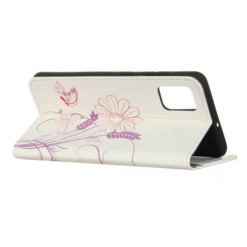 Capa De Couro Para Samsung Galaxy S20 FE Desenho De Borboletas E Flores