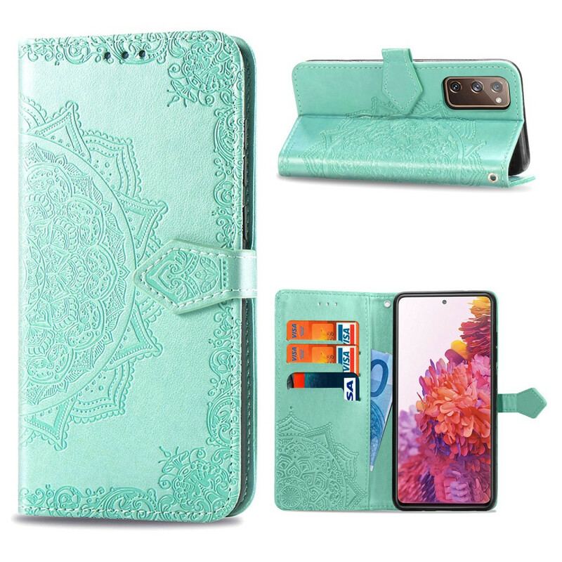 Capa De Couro Para Samsung Galaxy S20 FE Mandala Idade Média