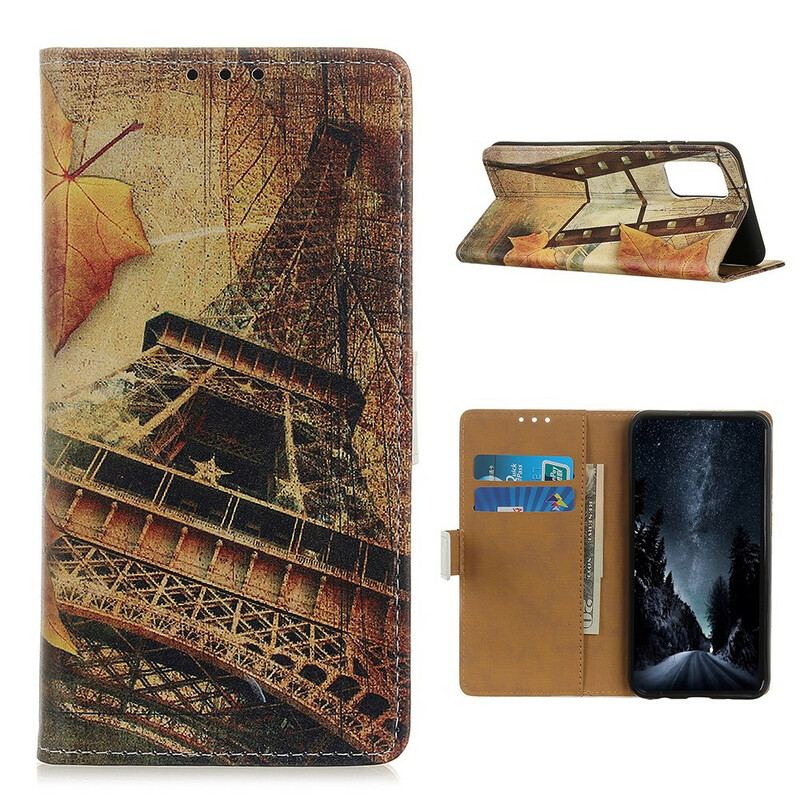 Capa De Couro Para Samsung Galaxy S20 FE Torre Eiffel No Outono