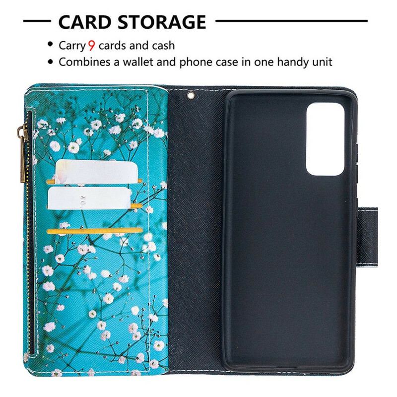 Capa Flip Para Samsung Galaxy S20 FE Bolso De Árvore Com Zíper