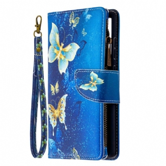 Capa Flip Para Samsung Galaxy S20 FE Bolso Com Zíper De Borboletas