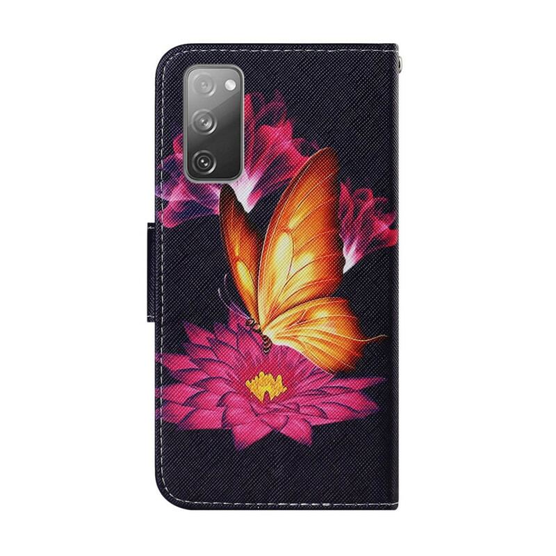 Capa Flip Para Samsung Galaxy S20 FE Borboleta E Lótus