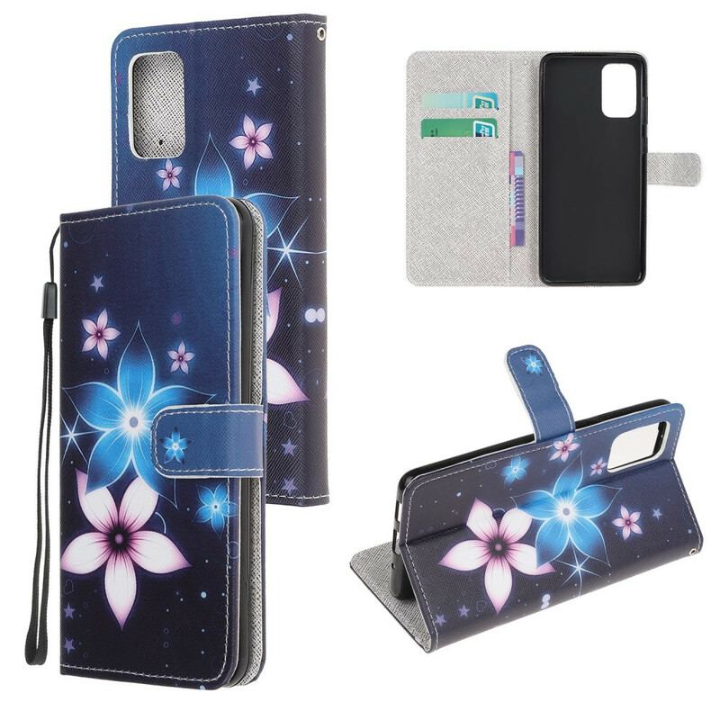 Capa Flip Para Samsung Galaxy S20 FE De Cordão Flores De Cinta Lunar