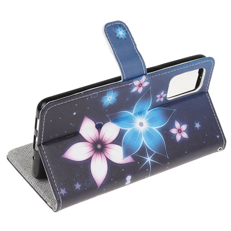 Capa Flip Para Samsung Galaxy S20 FE De Cordão Flores De Cinta Lunar