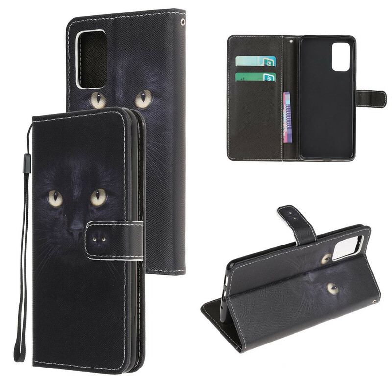 Capa Flip Para Samsung Galaxy S20 FE De Cordão Olhos De Gato Preto Com Tiras