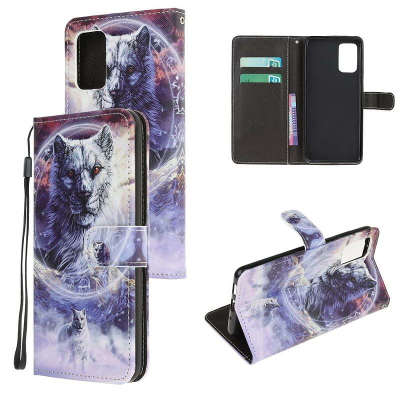 Capa Flip Para Samsung Galaxy S20 FE Lobo No Inverno Com Cordão