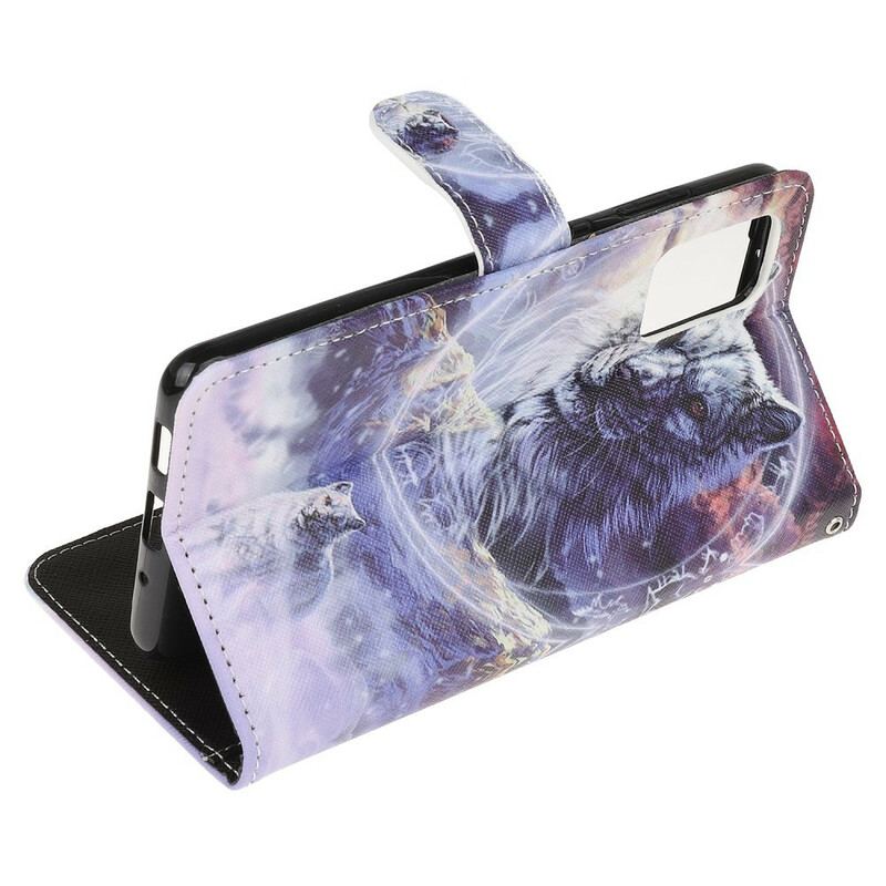 Capa Flip Para Samsung Galaxy S20 FE Lobo No Inverno Com Cordão