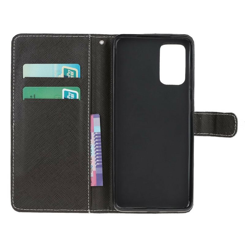 Capa Flip Para Samsung Galaxy S20 FE Lobo No Inverno Com Cordão