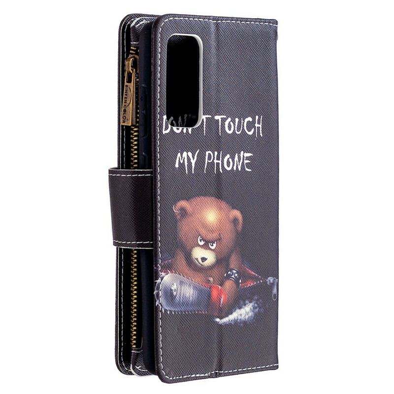 Capa Flip Para Samsung Galaxy S20 FE Urso De Bolso Com Zíper
