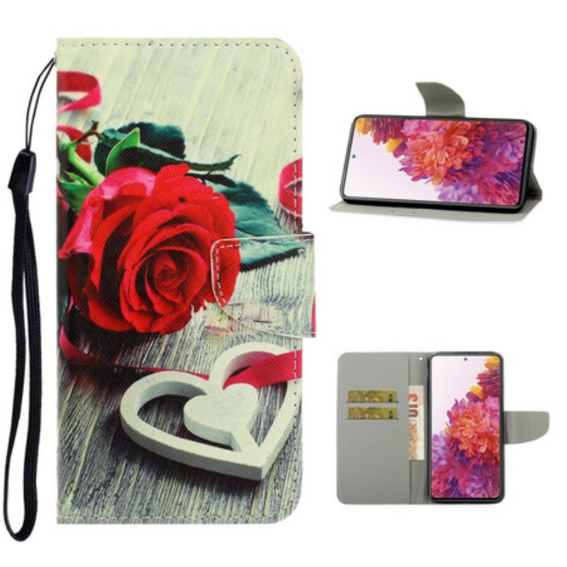Capa Folio Para Samsung Galaxy S20 FE De Cordão Rosa Romântica Com Alça