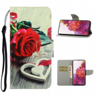 Capa Folio Para Samsung Galaxy S20 FE De Cordão Rosa Romântica Com Alça