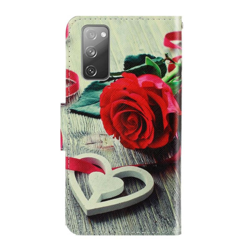 Capa Folio Para Samsung Galaxy S20 FE De Cordão Rosa Romântica Com Alça