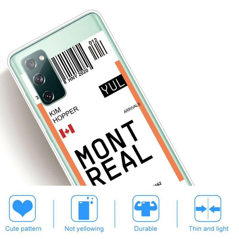 Capa Para Samsung Galaxy S20 FE Cartão De Embarque Para Montreal