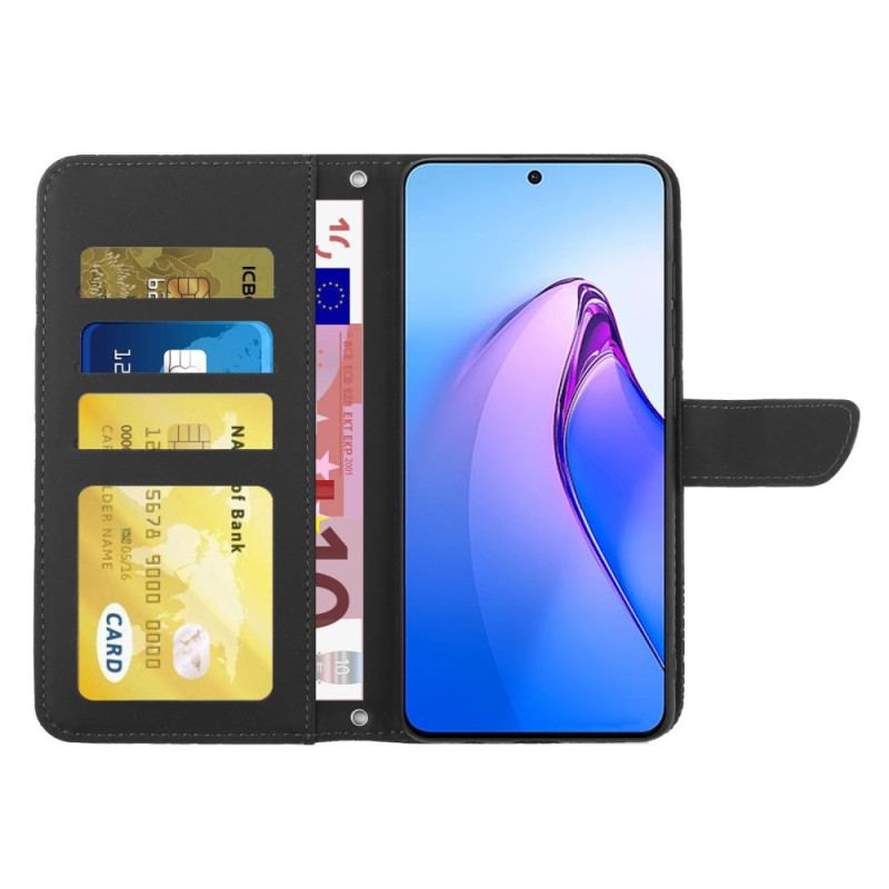 Capa De Couro Para Oppo Reno 8 Pro Borboletas E Alça De Ombro