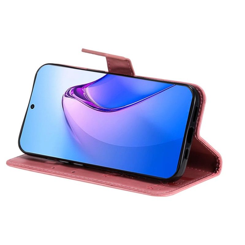 Capa De Couro Para Oppo Reno 8 Pro De Cordão Árvore E Gato Strappy