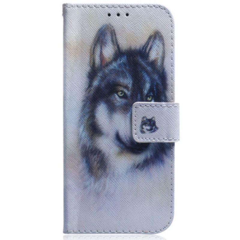 Capa Em Pele Para Oppo Reno 8 Pro De Cordão Cachorro Strappy Aquarela