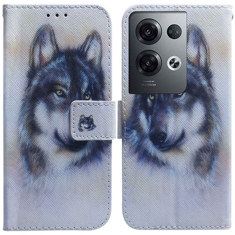Capa Em Pele Para Oppo Reno 8 Pro De Cordão Cachorro Strappy Aquarela