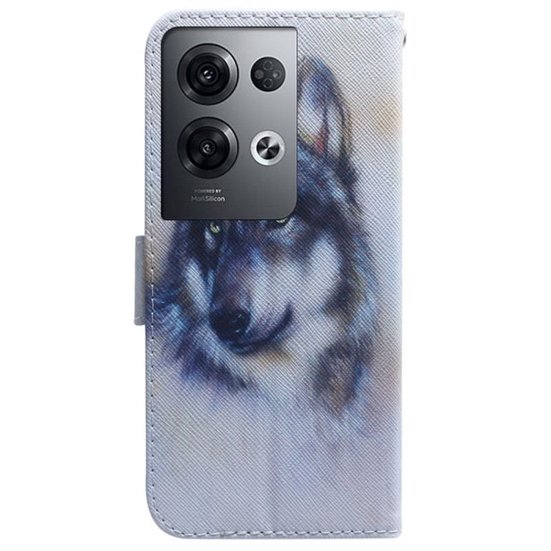 Capa Em Pele Para Oppo Reno 8 Pro De Cordão Cachorro Strappy Aquarela
