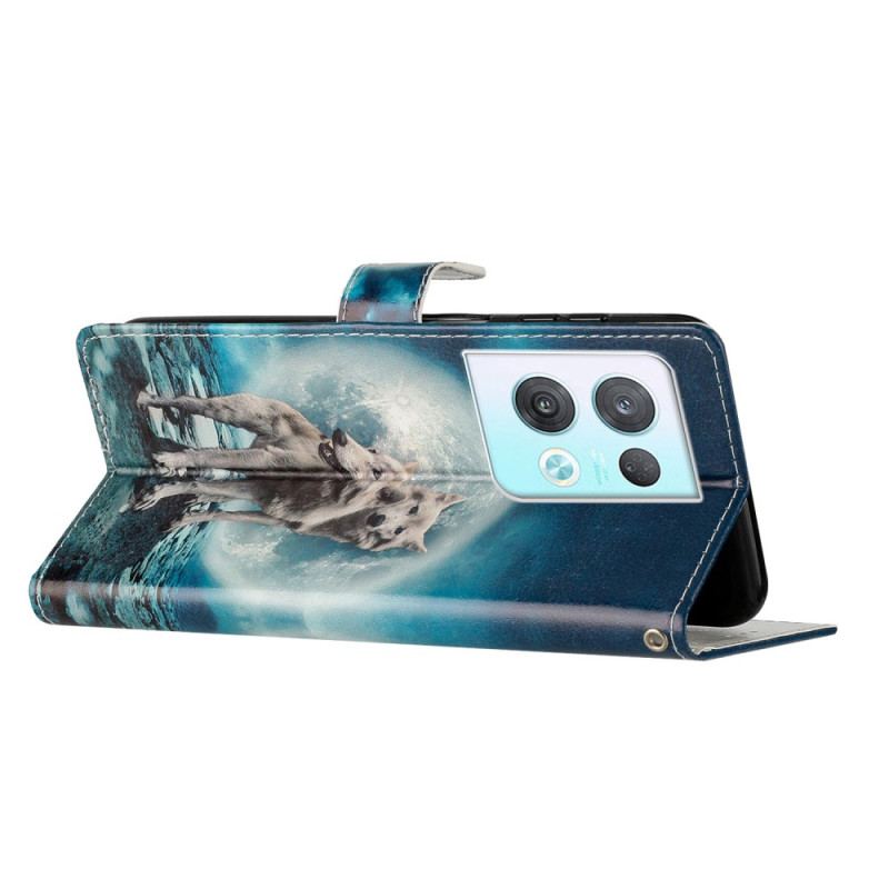 Capa Flip Para Oppo Reno 8 Pro De Cordão Lobo Cordão