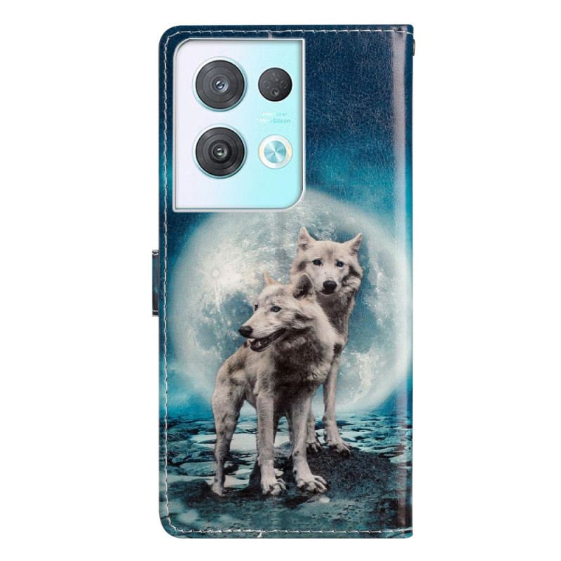 Capa Flip Para Oppo Reno 8 Pro De Cordão Lobo Cordão