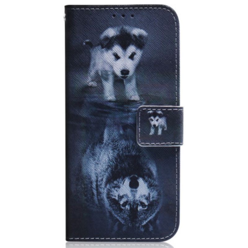 Capa Flip Para Oppo Reno 8 Pro De Cordão Sonho De Cachorrinho Strappy