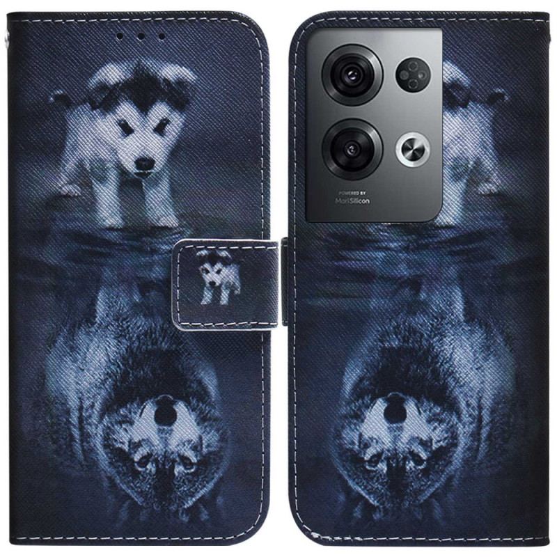 Capa Flip Para Oppo Reno 8 Pro De Cordão Sonho De Cachorrinho Strappy