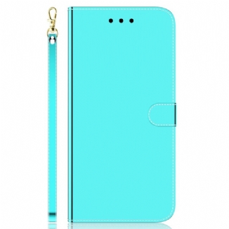 Capa Flip Para Oppo Reno 8 Pro Espelho E Cordão