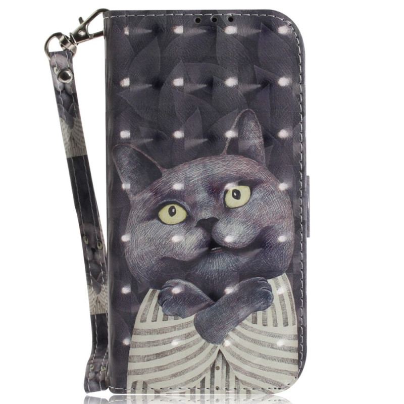 Capa Flip Para Oppo Reno 8 Pro Gato Com Cordão