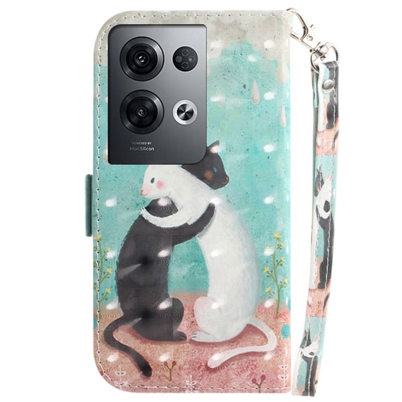 Capa Flip Para Oppo Reno 8 Pro Gatos Dançantes Com Cordão