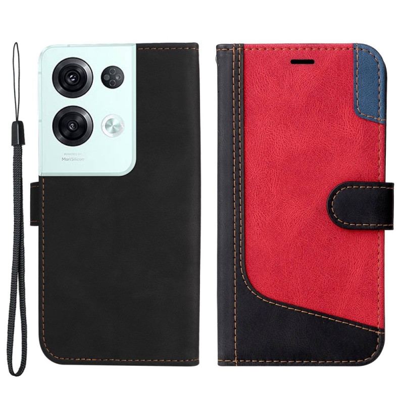 Capa Folio Para Oppo Reno 8 Pro De Cordão Cinta Tricolor