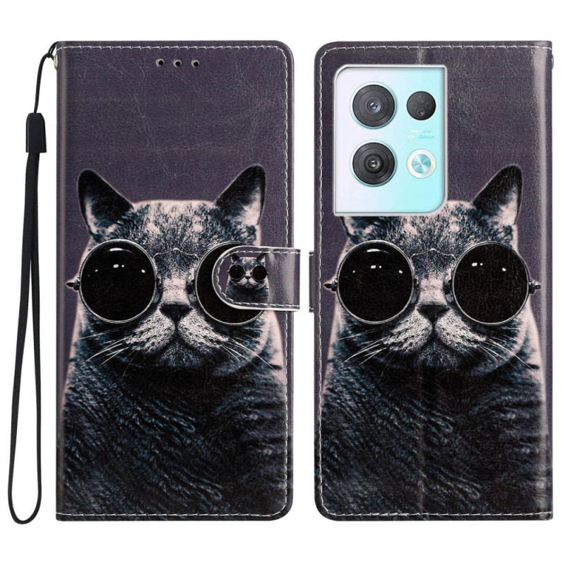 Capa Folio Para Oppo Reno 8 Pro De Cordão Óculos De Tiras Para Gatos