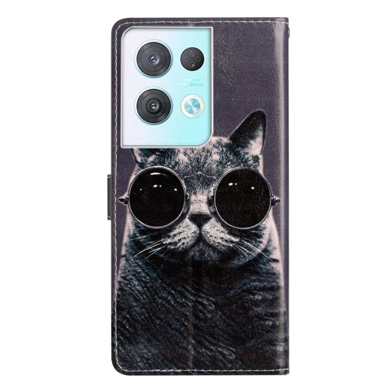 Capa Folio Para Oppo Reno 8 Pro De Cordão Óculos De Tiras Para Gatos