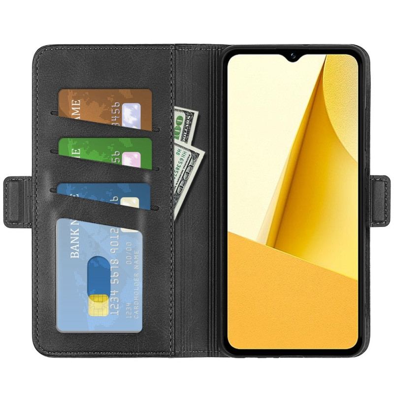 Capa De Couro Para Vivo Y16 Fecho Duplo