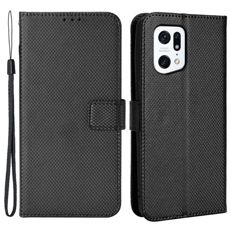 Capa Flip Para Oppo Find X5 Pro De Cordão Couro Falso Estiloso Com Tiras