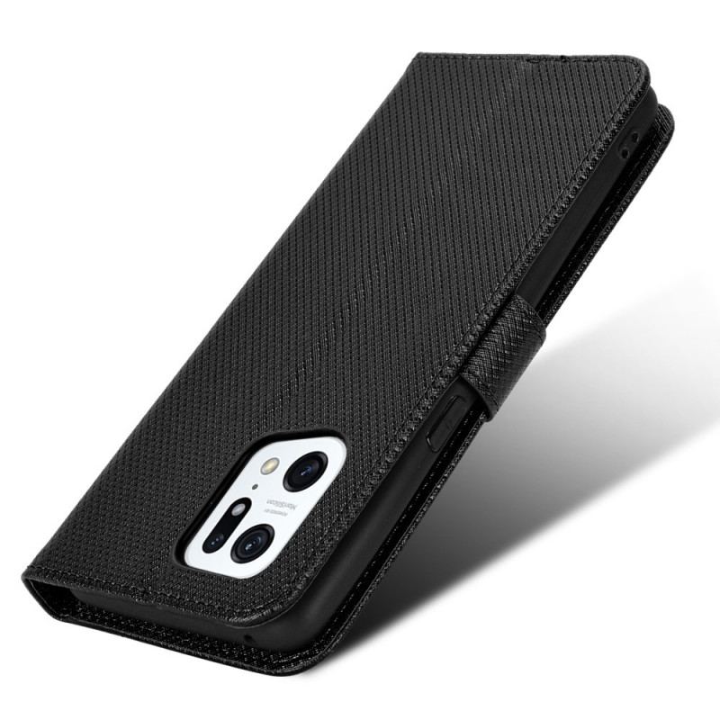 Capa Flip Para Oppo Find X5 Pro De Cordão Couro Falso Estiloso Com Tiras