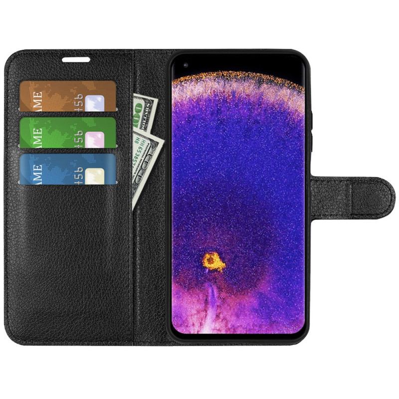 Capa Flip Para Oppo Find X5 Pro Couro Sintético De Lichia Clássico