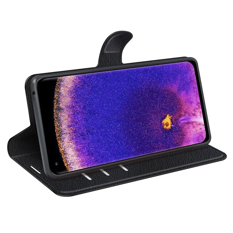 Capa Flip Para Oppo Find X5 Pro Couro Sintético De Lichia Clássico