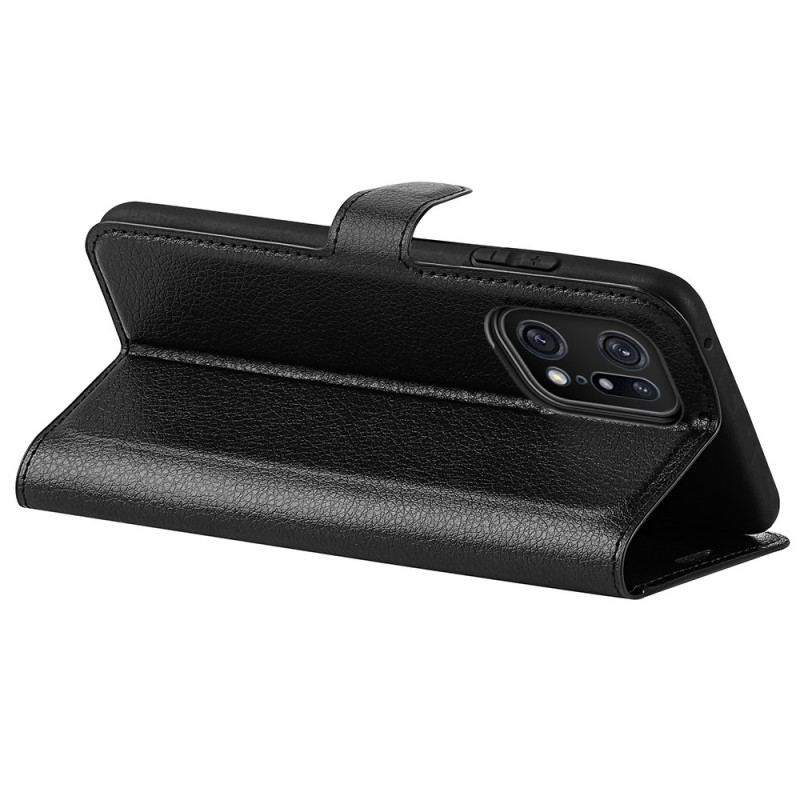 Capa Flip Para Oppo Find X5 Pro Couro Sintético De Lichia Clássico