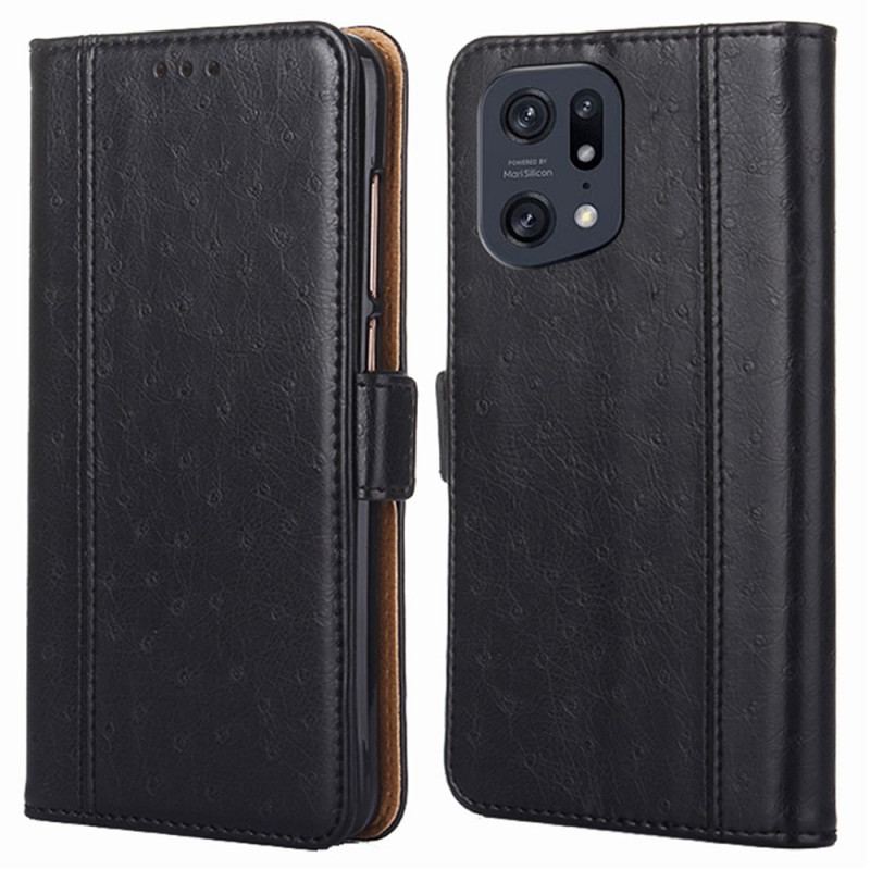 Capa Flip Para Oppo Find X5 Pro Textura De Pele De Avestruz Bicolor