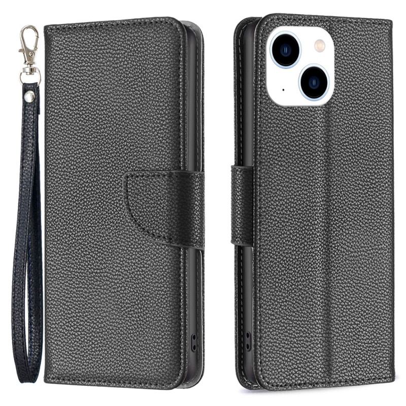 Capa De Couro Para iPhone 15 De Cordão Tira De Lichia
