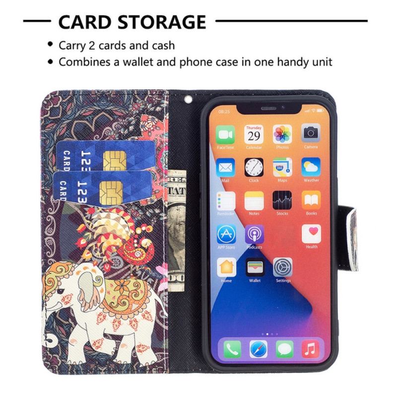Capa De Couro Para iPhone 15 Elefante Tribal