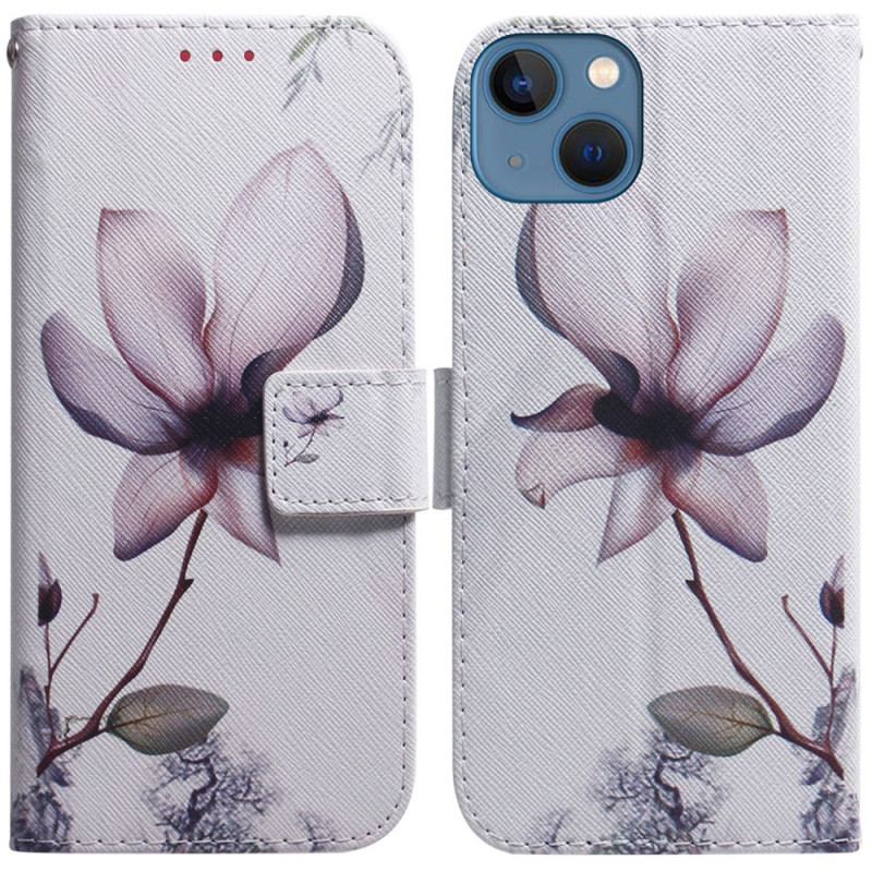 Capa De Couro Para iPhone 15 Flor Rosa Velha
