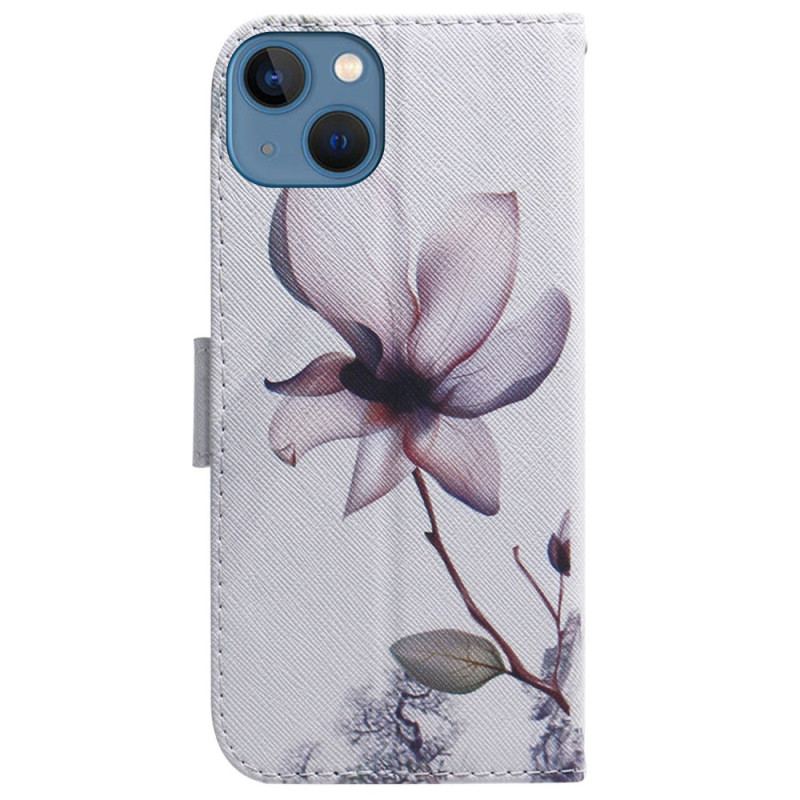Capa De Couro Para iPhone 15 Flor Rosa Velha